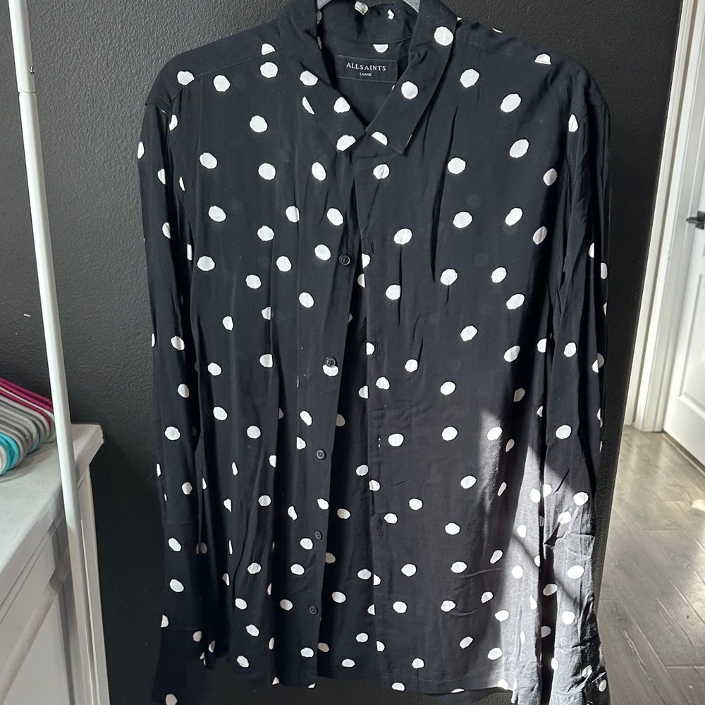 All Saints Black and White Polka Dot Shirt
